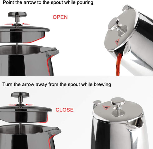 50-Ounce, 304 Secura French Press Coffee Maker, Stainless Steel Insulated Coffee Press with Extra Screen