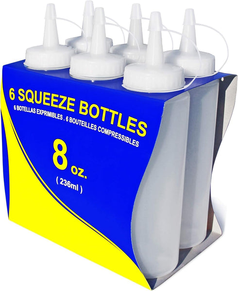 New Star Foodservice 26115 Plastic Squeeze Bottles, 8 oz, Clear, Pack of 6