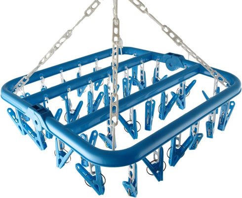 Clip and Drip Hanger Clothes Hanger Drying Rack, 32 Clips, Blue