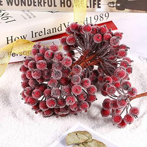400 12 mm Tatuo Pcs Dark Red Berries Stems Artificial Frosted Holly Berries for Christmas Tree Decor Rustic Fake