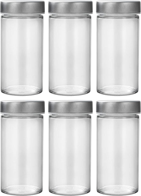 6 Pcs Glass Spice Jars/Bottles (3oz), Empty Round Spice Containers with Airtight Metal Caps and Shaker Lids