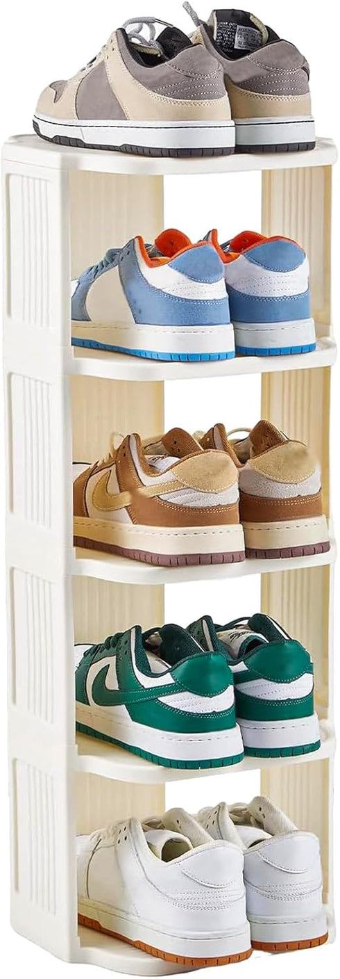 Small Shoe Rack, 5 Tier Plastic Vertical Shoe Rack for Small and