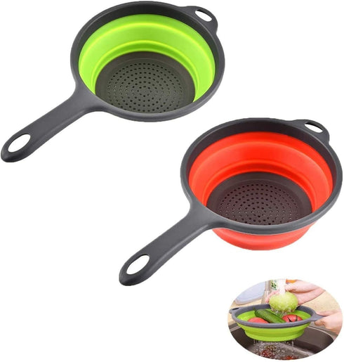 2 Pack Kitchen Foldable Silicone Strainer Colanders - Collapsible with Handles, Space-Saver for Draining Pasta,
