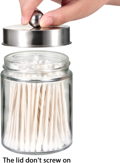 Amolliar Apothecary Jars - Bathroom Vanity Organizer Canister Jar with Lid for Qtips, Cotton Swabs, Makeup Sponges