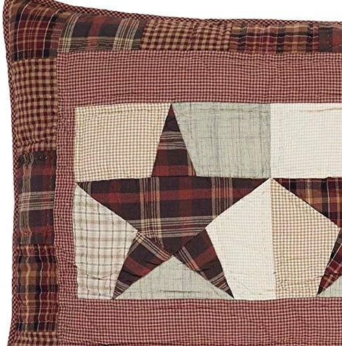 VHC Brands Abilene Star Standard Sham - 21x27 Country Patchwork Design in Burgundy