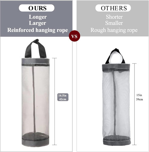 Plastic Bag Holder, Mesh Grocery Bag Holder Hanging Storage Bag Dispenser (Grey 2 Packs)