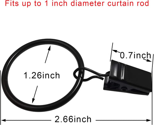 40 Pack Curtain Rings with Clips, Drapery Clips with Rings, Fits up to 1 in Curtain Rod, Black
