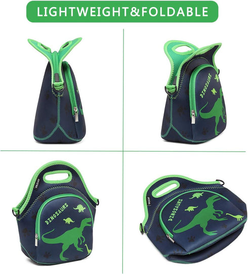 VASCHY Lunch Bag for Kids - Insulated Neoprene Lightweight Lunch Box for Boys and Girls, Dinosaur Design