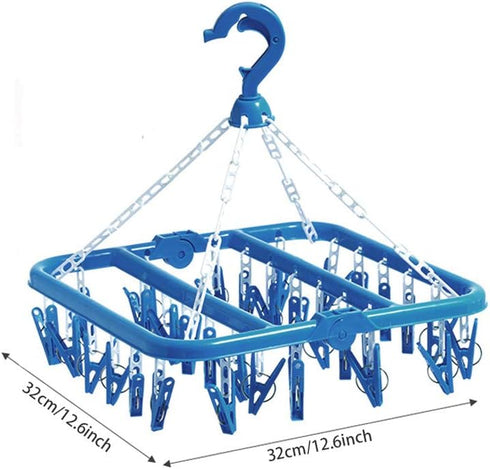 Clip and Drip Hanger Clothes Hanger Drying Rack, 32 Clips, Blue