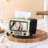 LSLANSOON Tissue Box Holder with Cell Phone Slot, Retro TV Shaped Tissue Case and Cellphone Holder Cellphone Stand