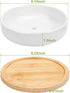 ZOUTOG 6 Inch White Ceramic Flower Planter Pots with Bamboo Tray, Pack of 2 - Plants Not Included