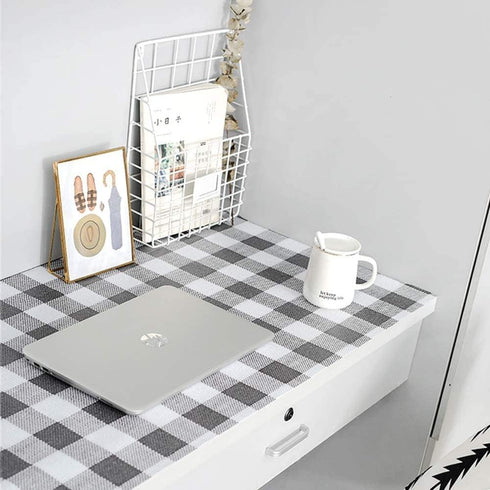 Self Adhesive Vinyl Faux Gingham Plaid Cloth Look Shelf Drawer Liner Paper, 17.7x78 Inch (Grey)