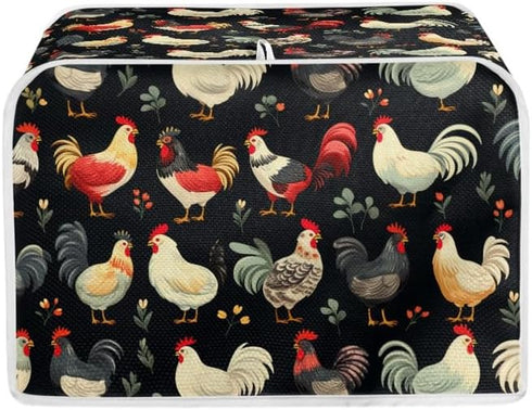 2 Slice Toaster Cover, Farm Chicken Rooster Design, Dust Protection with Hang Loop, Easy to Store (14x14") 2PCS