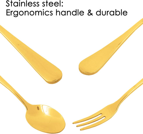 Set of 16 Gold Demitasse Espresso Spoon (4 inch) and Stainless Steel Forks (4.8 inch), DaKuan Gold Mini Coffee Spoons & Cake Forks for Dessert, Tea, Appetizer by DaKuan
