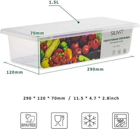 SILIVO Fruit Storage Containers for Fridge (3 Pack) - 1.5L Produce Saver Containers with Removable Drain Tray