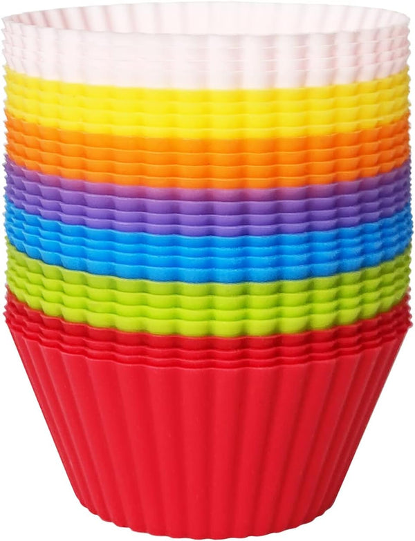 28 Pack Silicone Baking Cups, 7 Colors 2.64 inches Reusable Muffin Cups, Non-Stick Cake Mold