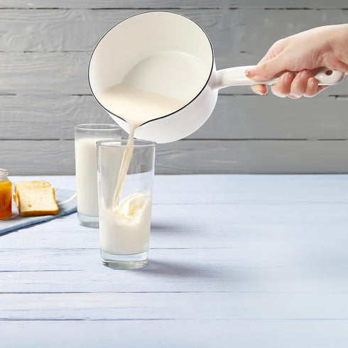 Peohud 37 Oz Enamel Milk Pan, Mini Butter Warmer with Pour Spout for Stove Top
