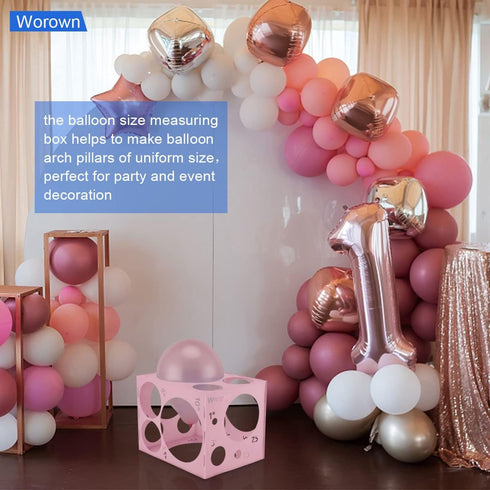 Worown 18 Holes Large Collapsible Pink Plastic Balloon Sizer Box, 1-12 Inch Measurement Tools for Balloon Decorations