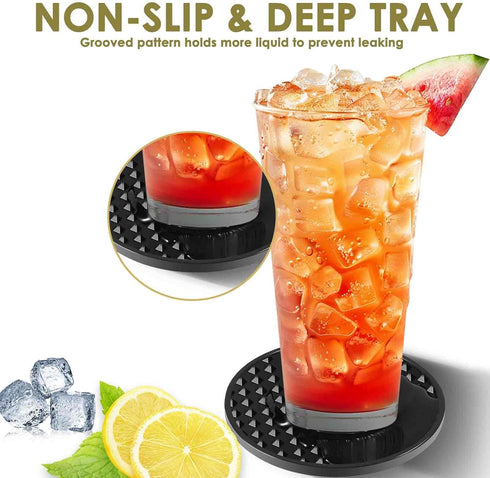 6 Pack Set Silicone Coasters with Holder, Drink Coasters for Hot & Cold at Bar, Desk, Tabletop-Protection, Round Cup