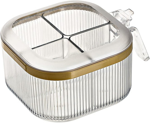 NAN Wind 4 Compartments Seasoning Box with Lid, Clear Storage Container, Kitchen Condiment Jars, Plastic Seasoning Box