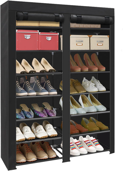 ERONE Shoe Rack Storage Organize, 28 Pairs Portable Double Row with Nonwoven
