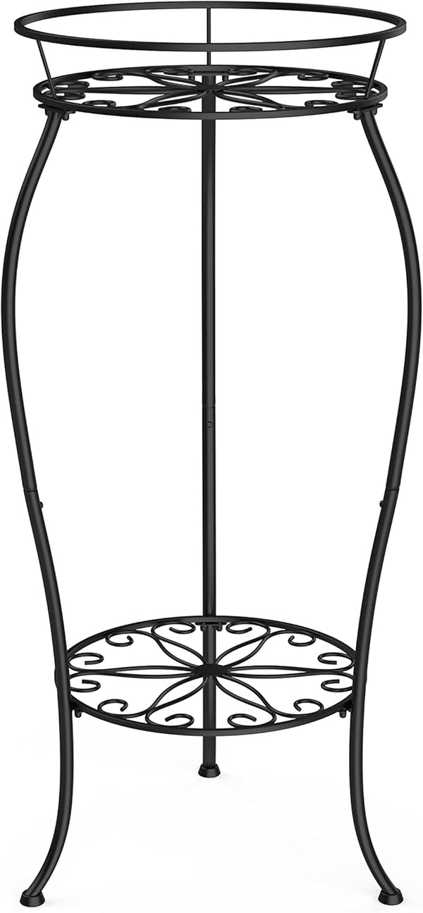 FaithLand Plant Stand, Metal Planter Holder Indoor Outdoor, 2 Tier Round Potted