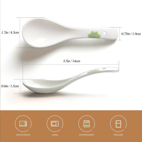 Soup Spoons,5.5" Asian Soup Spoons Set of 6, Ceramic Chinese Soup Spoons White Ceramic Dessert Spoons Rice Spoon for Ramen Pho Wonton Dumpling Miso,Dishwasher & Oven Safe