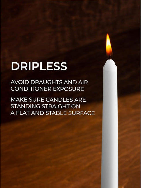 CANDWAX Set of 4 White Taper Candles 8 inch Dripless - Ideal Smokeless Unscented Dinner Candles - Long Burning Hand