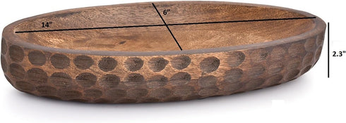 Mango Wood Decorative Bowl for Home Decor, Centerpiece for Farmhouse Country, Restaurant, Café, 14" x 6" x 2.3"
