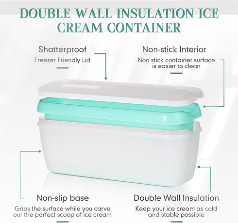 4 1.5 Nuenen Pcs Reusable Ice Cream Containers with Lids and a Scoop Quarts Plastic Rectangle Dessert Storage Tubs