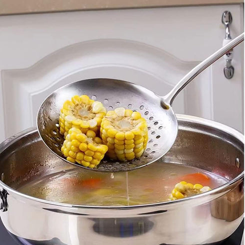 Skimmer Stainless Steel Large Slotted Spoon Colander Strainer Ladle for Cooking Heat Proof Hollow Handle Serving Utensil 14.96 inches by A HOUSEWARE