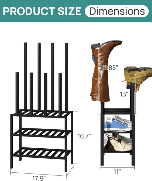 Closet, viewcare Black Boot Rack, Small Boot Rack Organizer Tall Boots with Shoe Rack for Bamboo Wood Shoe Shelf