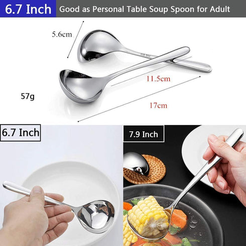 18/8 Stainless Steel Mini Ladle Deep Soup Spoon - 6.7inch (Pack of 4)