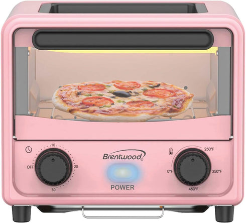 BRENTWOOD TS-3430PK Mini Toaster Oven - 500-Watt Stainless Steel, 3 Liters, Pink