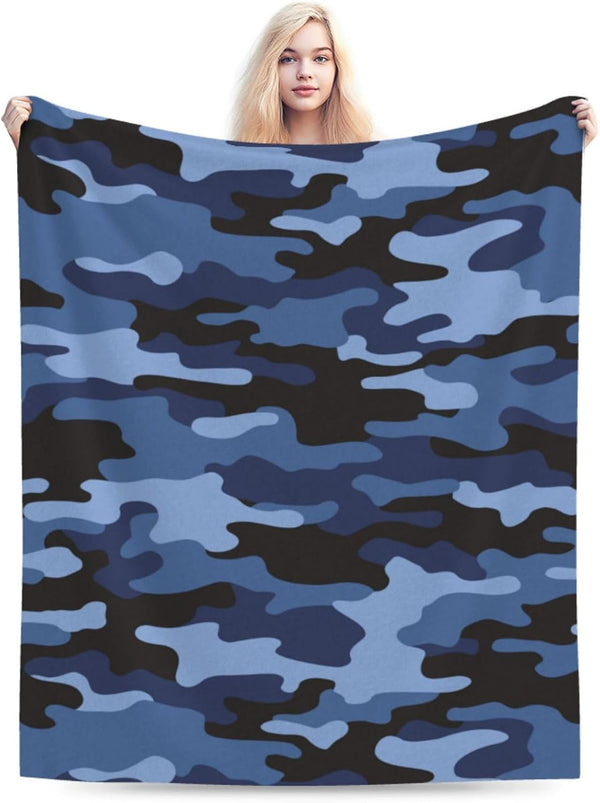 Perinsto Camouflage Blue Throw Blanket Ultra Soft Warm All Season Military Camo Decorative