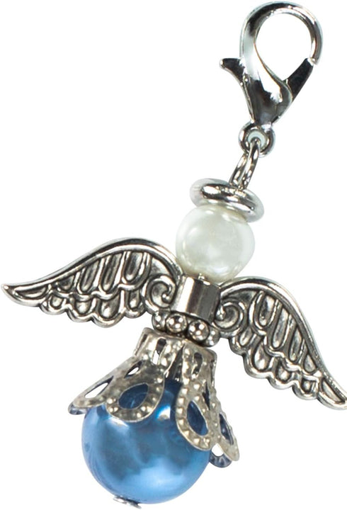 An Angel For The Bride, Something Blue and Silver Tone Zinc Metal Bouquet Charm, 1 x 1