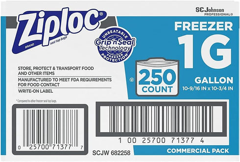 Ziploc 94604 Double-Zipper Freezer Bags - 1gal, 2.7mil, Clear with Label Panel, Case of 250 for Food Storage