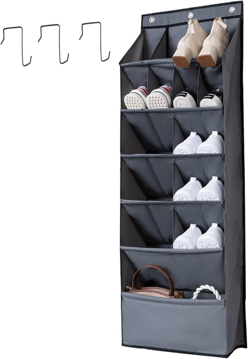 Over the Door Shoe Organizer, Grey 16 Pockets Hanging Shoe Storage Rack