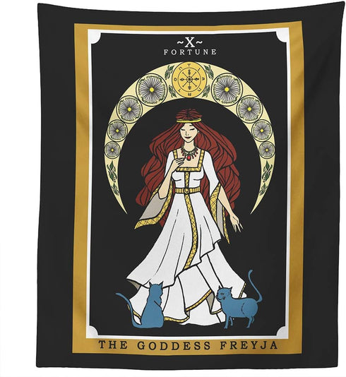 The Goddess Freyja Tarot Card Tapestry - Norse Goddess Freya Wall Hanging Home Decor (60" x 50")