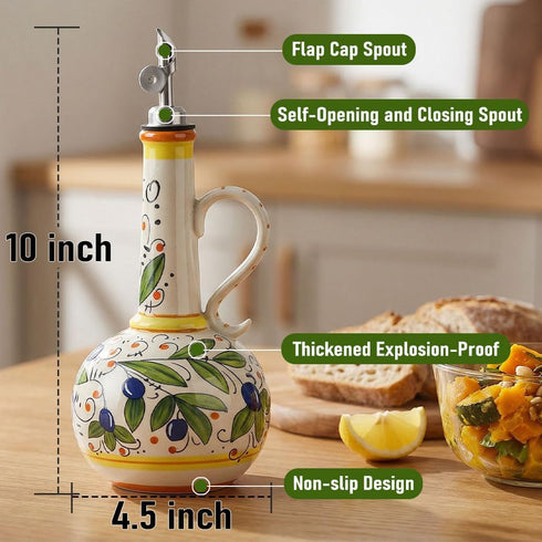 18 oz 2 Ceramic Olive Oil Dispenser Bottle - Hand-Painted Italian Kitchen Decor Oil Cruet with Spouts, Silicone Funnel