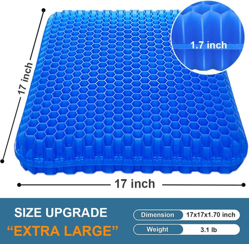 Gel Seat Cushion, Large Cooling Honeycomb Chair Pad with Non-Slip Cover for Home Office Chair, Car Seat