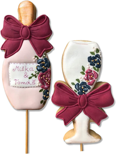 LILIAO Stainless Steel Champagne and Champagne Glass with Ribbon Cookie Cutter for Wedding/Engagement