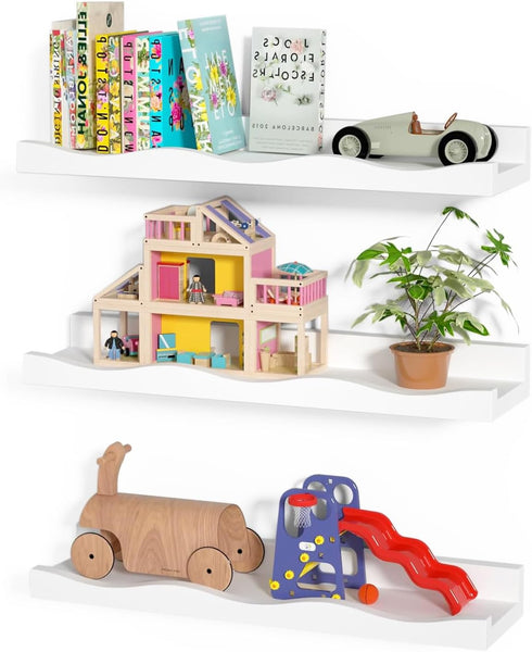 AZSKY Floating Bookshelf for Kids, Cloud Picture Ledge Shelf - White, 15.7