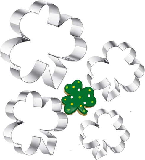Clover Cookie Cutter Set - 4-Piece St. Patrick's Day Shamrock Metal Cookie Cutters, Irish Holiday Party Supplies,