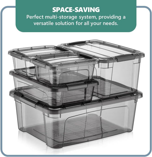 Tribello 12.5 Quart Storage Bins with Lids, Plastic Containers with Latching Lids for Organizing, Set of 2, Made in EU