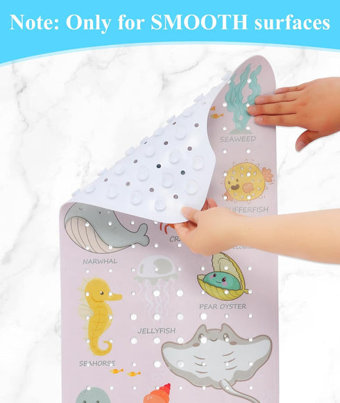 40 Inch 16 Inch, Secopad Bath Mat for Tub Non Slip, Machine Washable Anti-Slip Cartoon Baby Bathtub Shower Mat