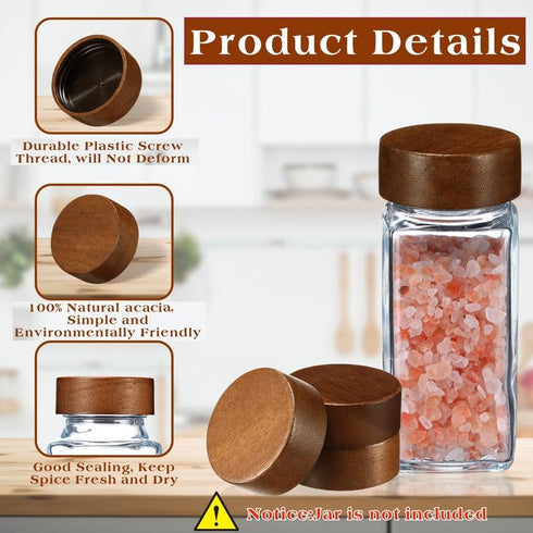 FillTouch 28 4 oz 8 oz Pcs Wooden Lids for and Square Spice Jars Reusable Can Wooden Airtight Spice Storage Canning