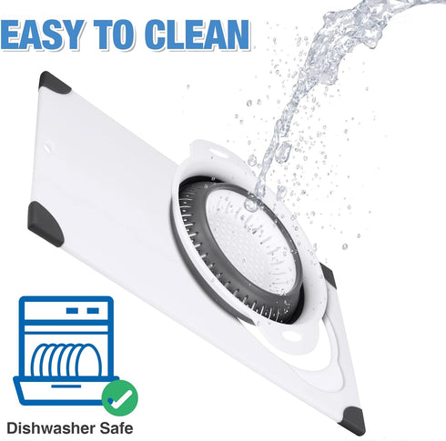 NiHome Over the Sink Cutting Board with Collapsible Colander, 2-In-1 Draining Board, 11"x17.7"