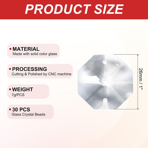 K9 2 30 Pack 26mm PATIKIL Crystal Octagon Beads Holes Pendants, Chandelier Prisms Parts Ornaments Hanging Beads for DIY