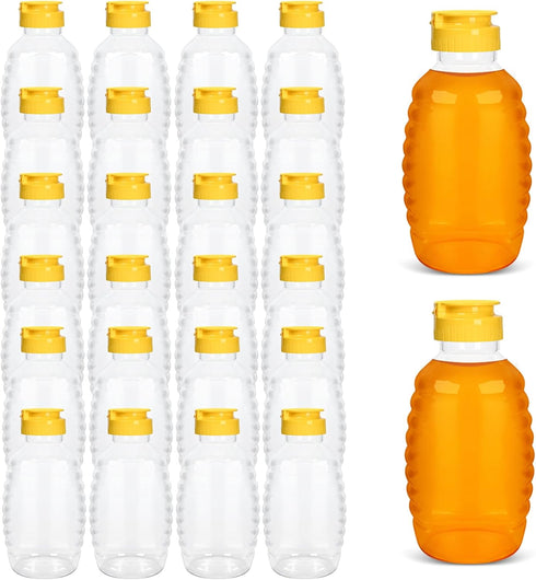 SkyJourney 24 Pack honey bottles squeeze 16 oz,Refillable Food Grade Honey Container,Bottles With